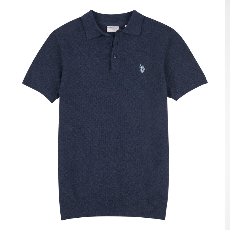 Mens Regular Fit Texture Knit Polo Shirt in Dark Sapphire Navy Marl