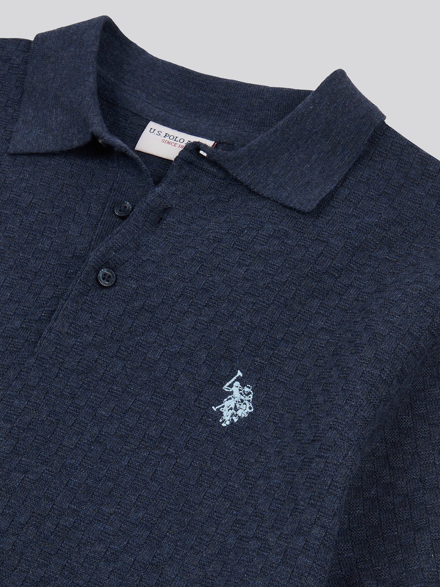 Mens Regular Fit Texture Knit Polo Shirt in Dark Sapphire Navy Marl