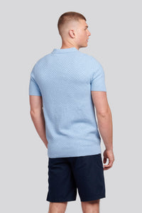Mens Regular Fit Revere Texture Knit Polo Shirt in Parisian Blue Marl