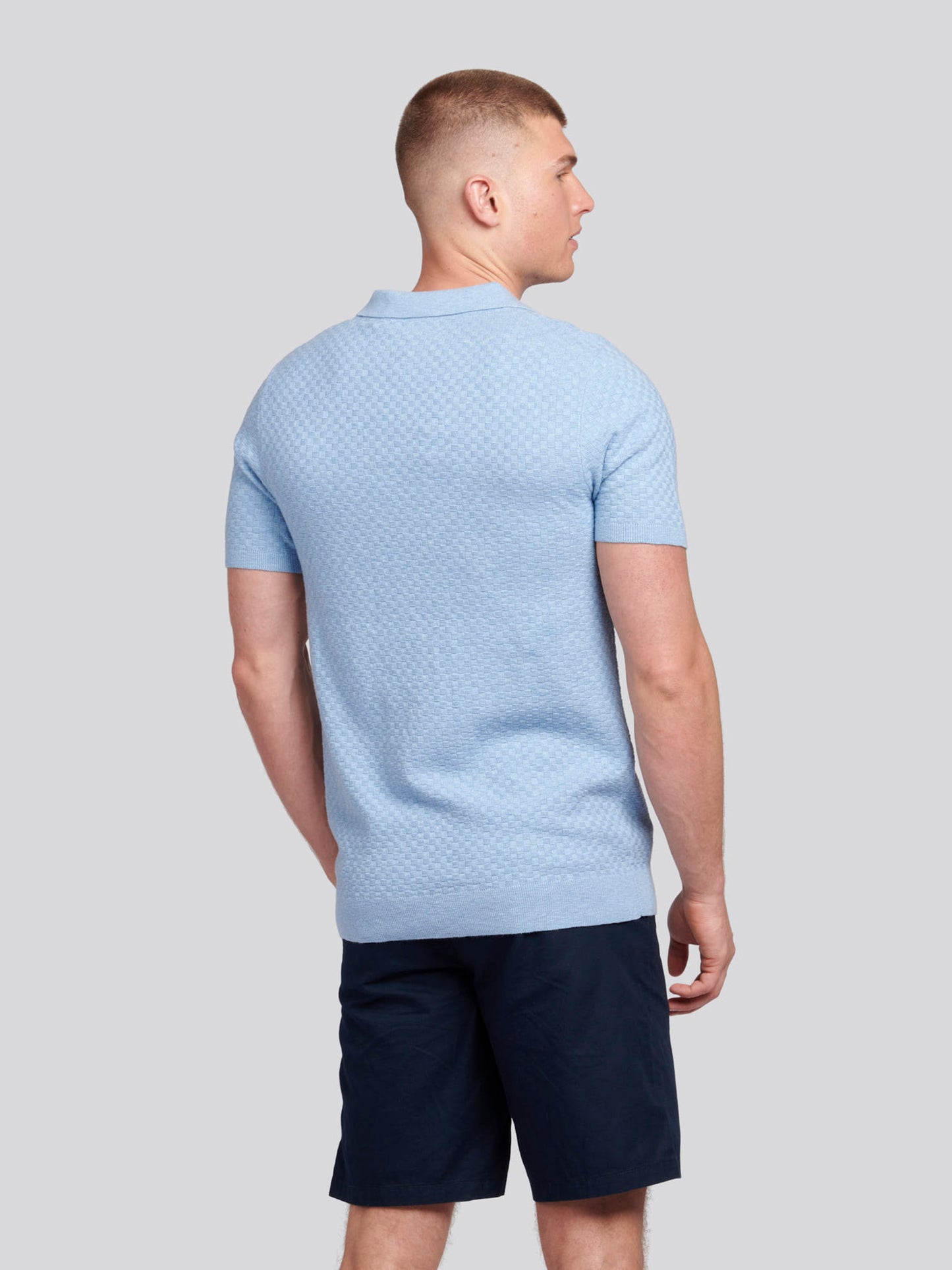 Mens Regular Fit Revere Texture Knit Polo Shirt in Parisian Blue Marl