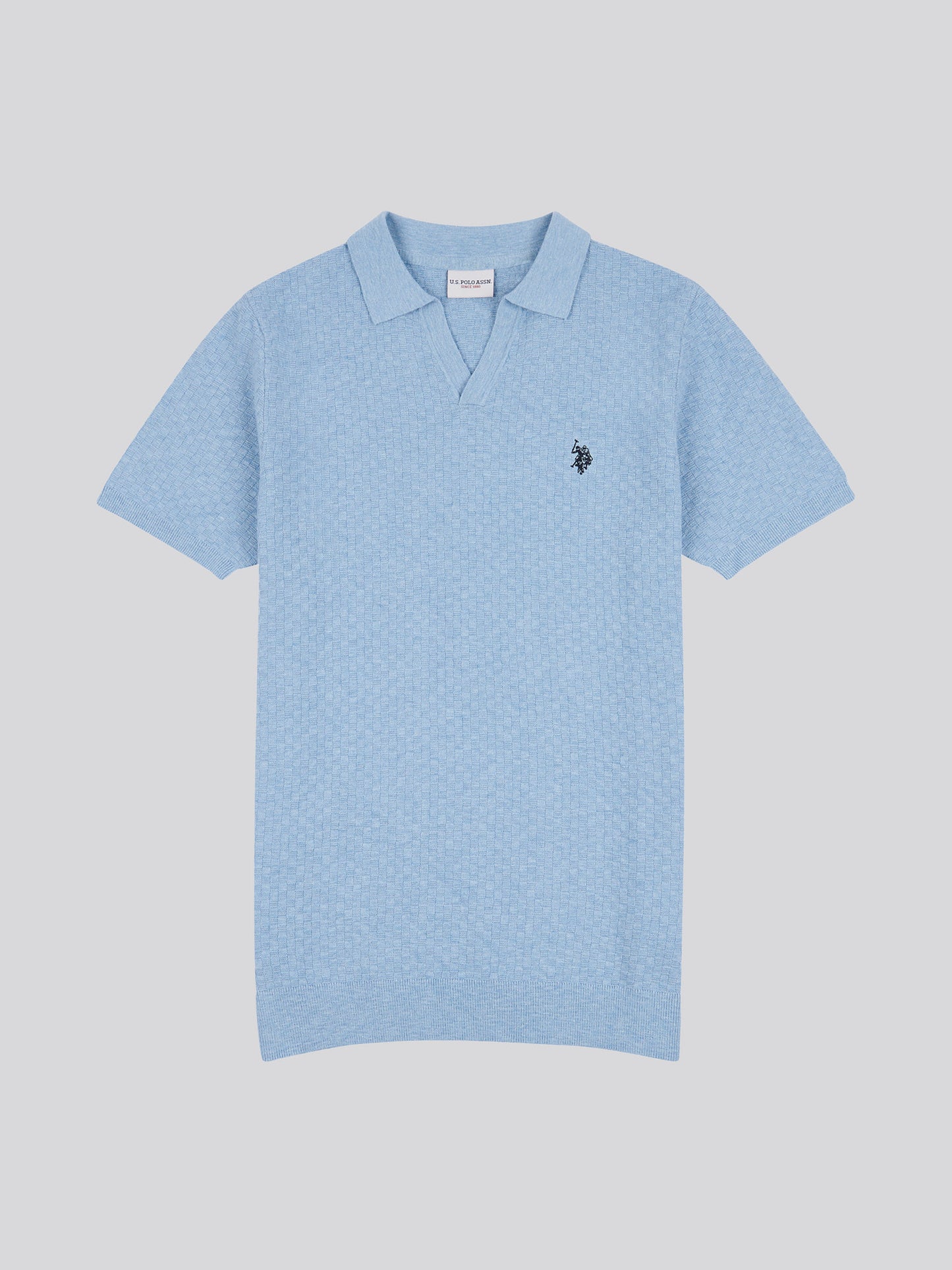 Mens Regular Fit Revere Texture Knit Polo Shirt in Parisian Blue Marl