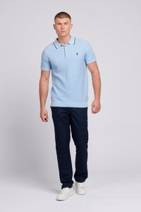 Mens Regular Fit Waffle Knit Polo Shirt in Chambray Blue