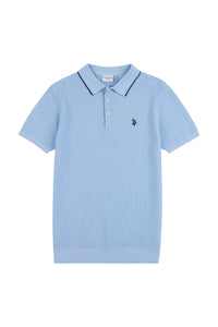 Mens Regular Fit Waffle Knit Polo Shirt in Chambray Blue