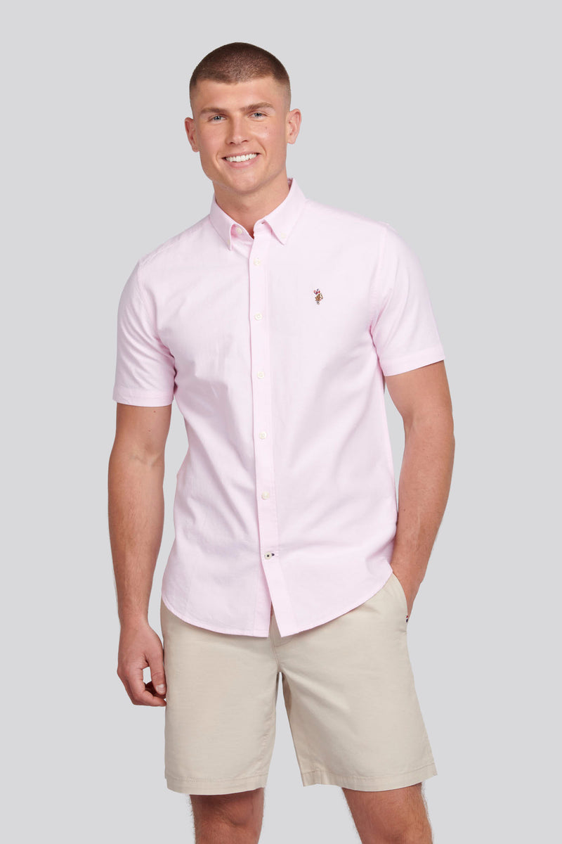 Mens Short Sleeve Oxford Shirt in Orchid Pink