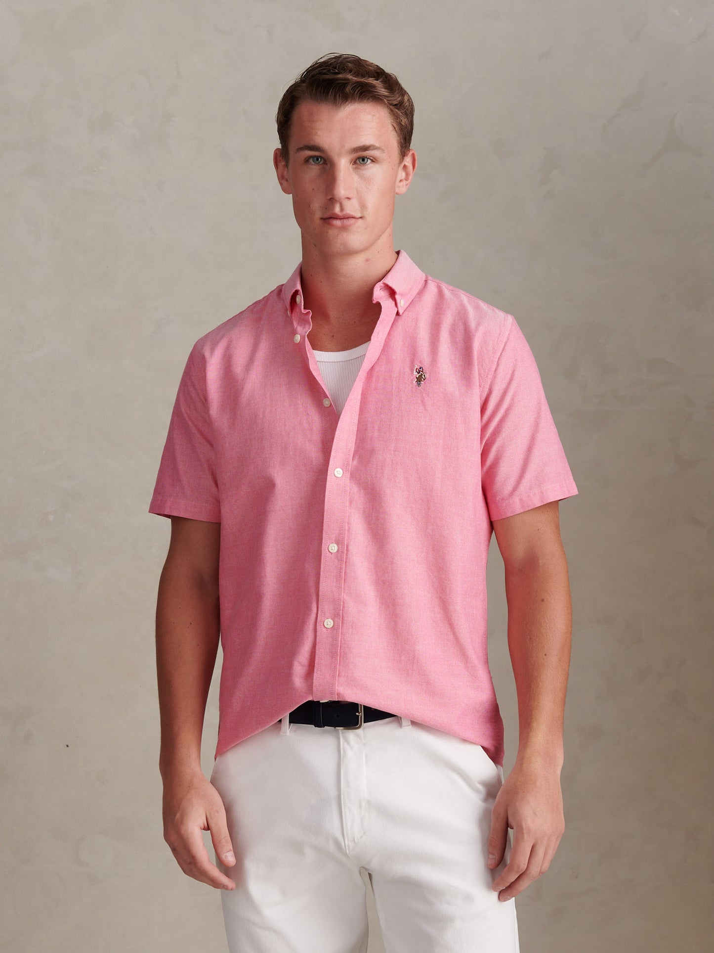 Mens  Short Sleeve Oxford Shirt Chateau Rose