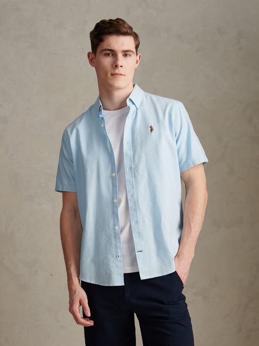 Mens  Short Sleeve Oxford Shirt Ice Blue