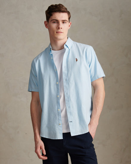 Mens  Short Sleeve Oxford Shirt Ice Blue