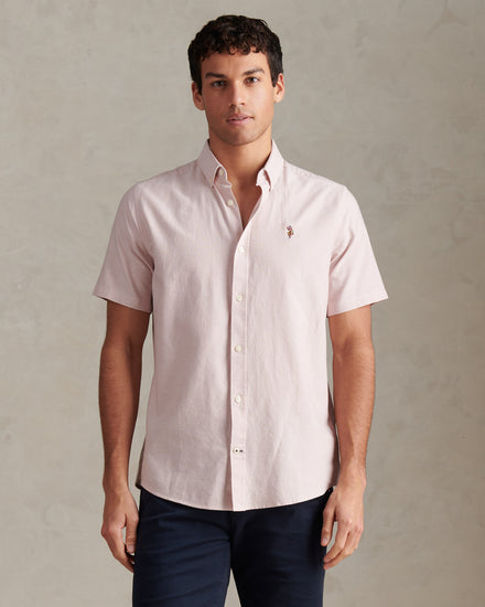 Mens  Short Sleeve Oxford Shirt Sepia Rose