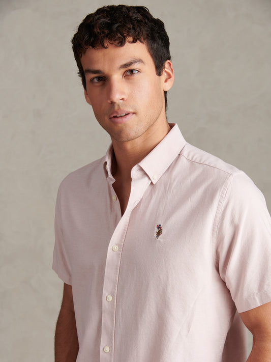 Mens  Short Sleeve Oxford Shirt in Sepia Rose