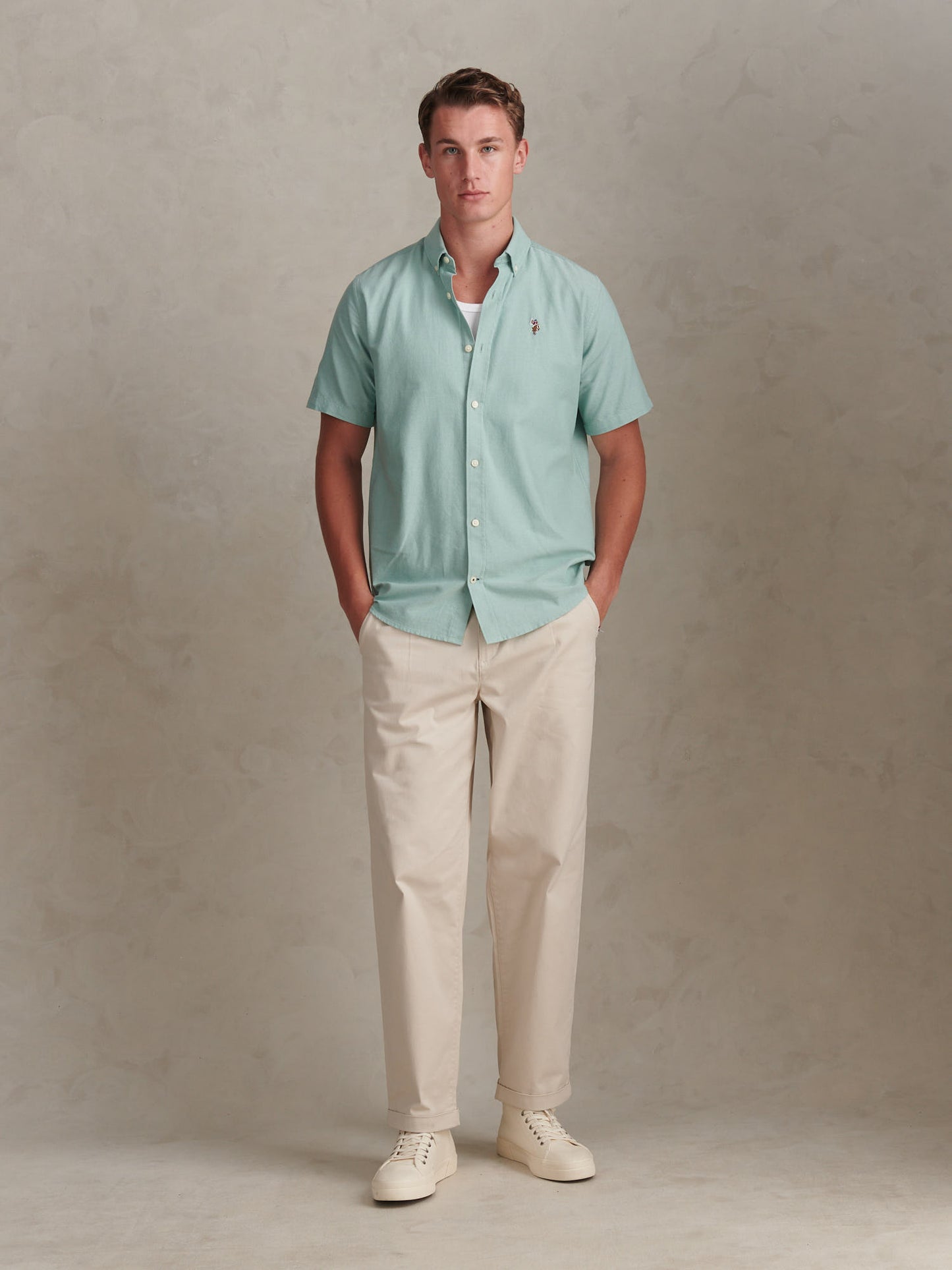 Mens  Short Sleeve Oxford Shirt Aquifer