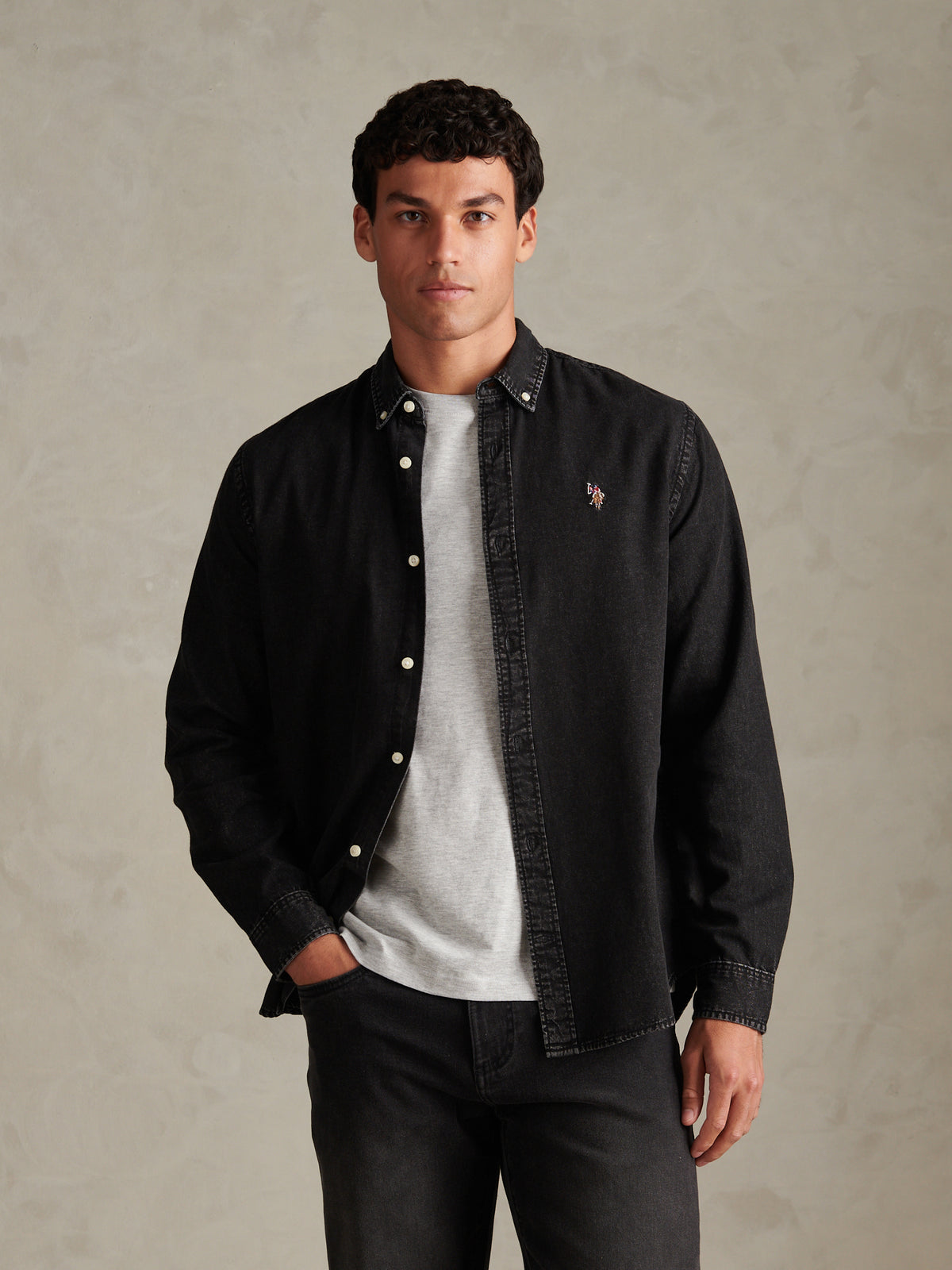 Mens Double Horsemen Chambray Shirt Black/chambray blue DHM (BMG standard)