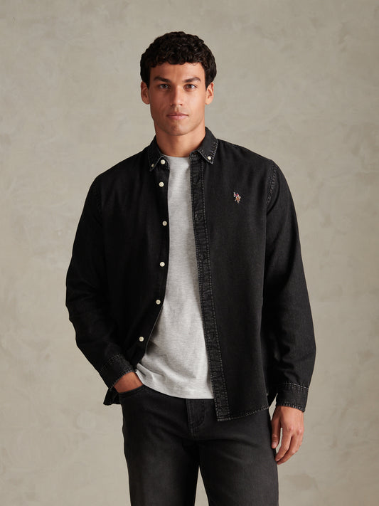 Mens Double Horsemen Chambray Shirt Black/chambray blue DHM (BMG standard)