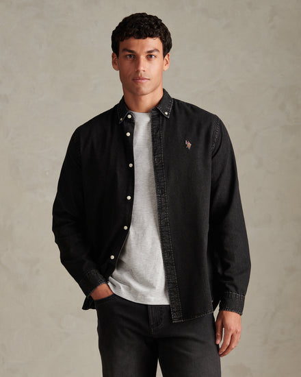 Mens Double Horsemen Chambray Shirt Black/chambray blue DHM (BMG standard)