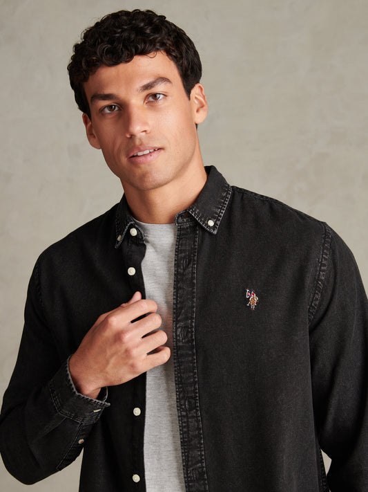 Mens Double Horsemen Chambray Shirt Black/chambray blue DHM (BMG standard)