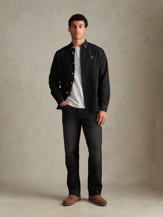 Mens Double Horsemen Chambray Shirt Black/chambray blue DHM (BMG standard)