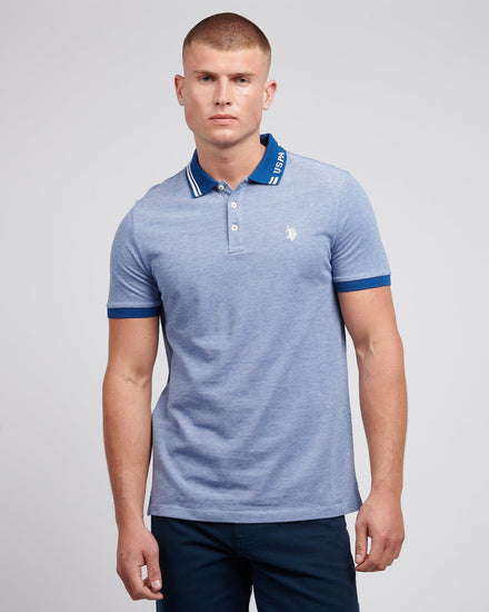 Mens Two Tone Pique Polo Shirt in Navy Peony