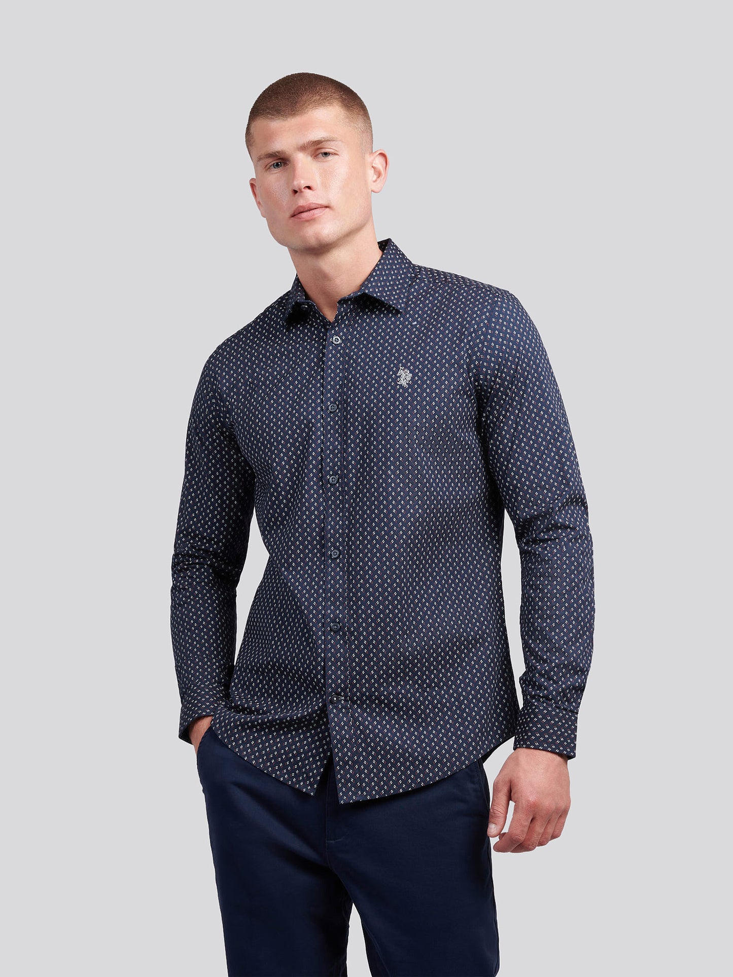 Mens Printed Shirt in Dark Sapphire Navy