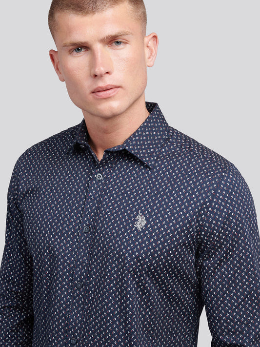 Mens Printed Shirt in Dark Sapphire Navy