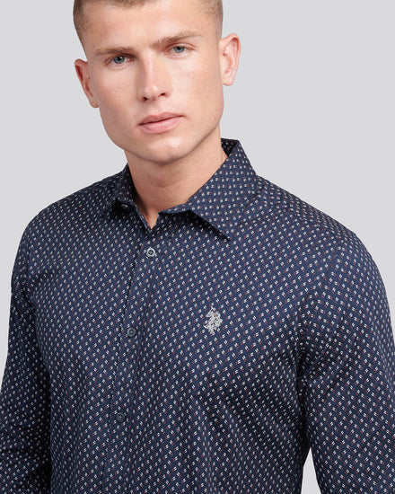Mens Printed Shirt in Dark Sapphire Navy