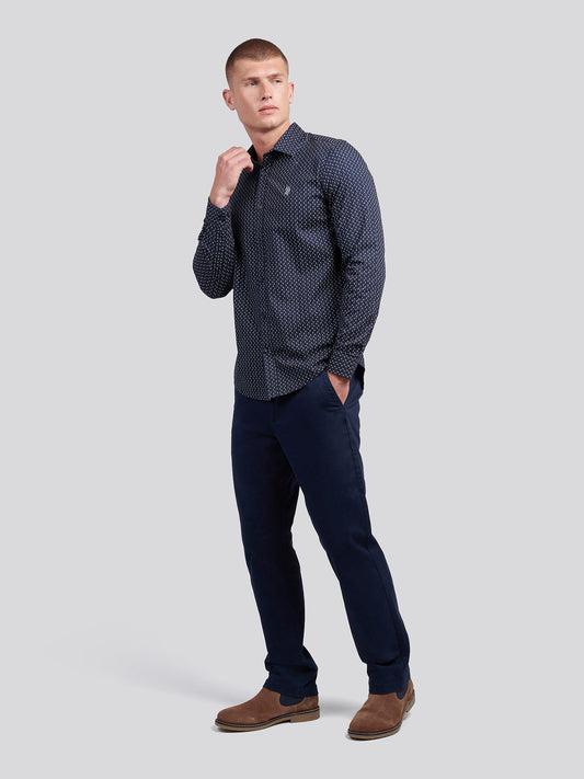 Mens Printed Shirt in Dark Sapphire Navy