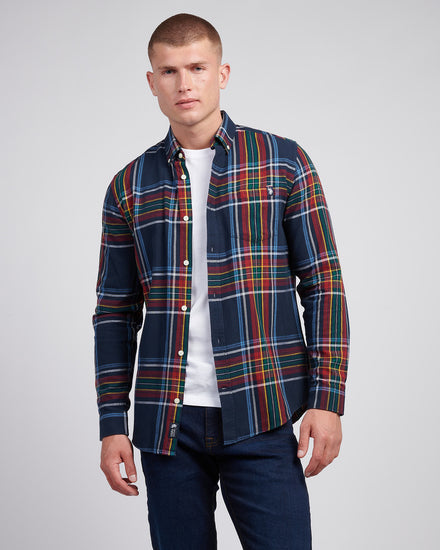 Mens Variation Check Cotton Twill Shirt in Dark Sapphire Navy