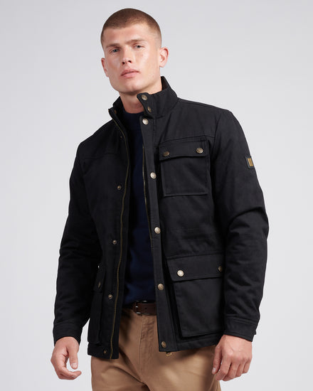 Mens Wax Coated Patch Pocket Jacket in Black
