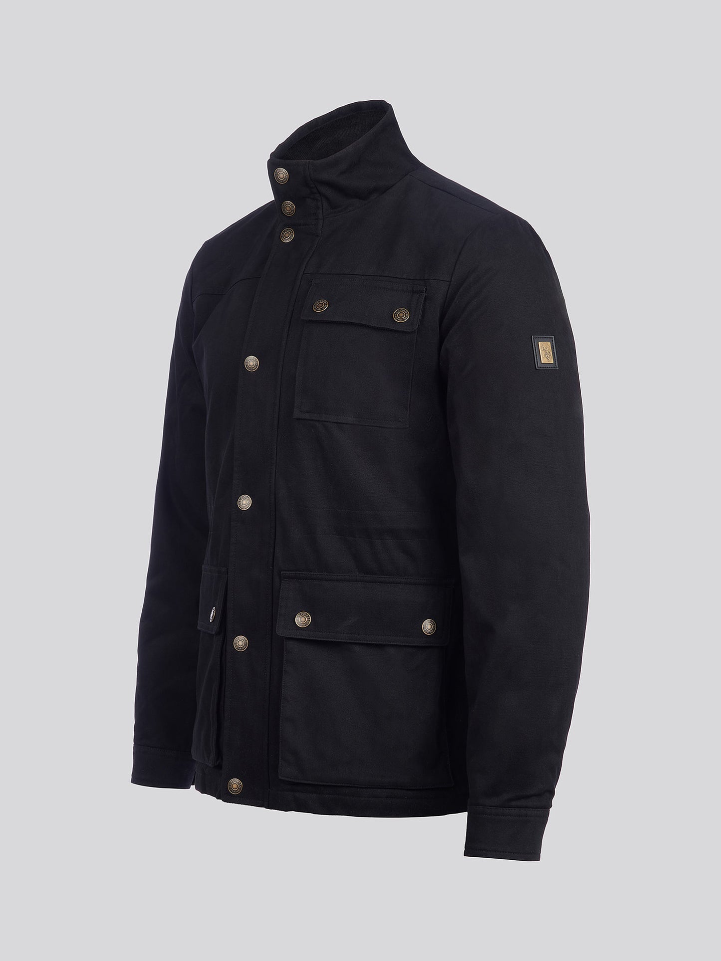 Mens Wax Coated Patch Pocket Jacket in Black