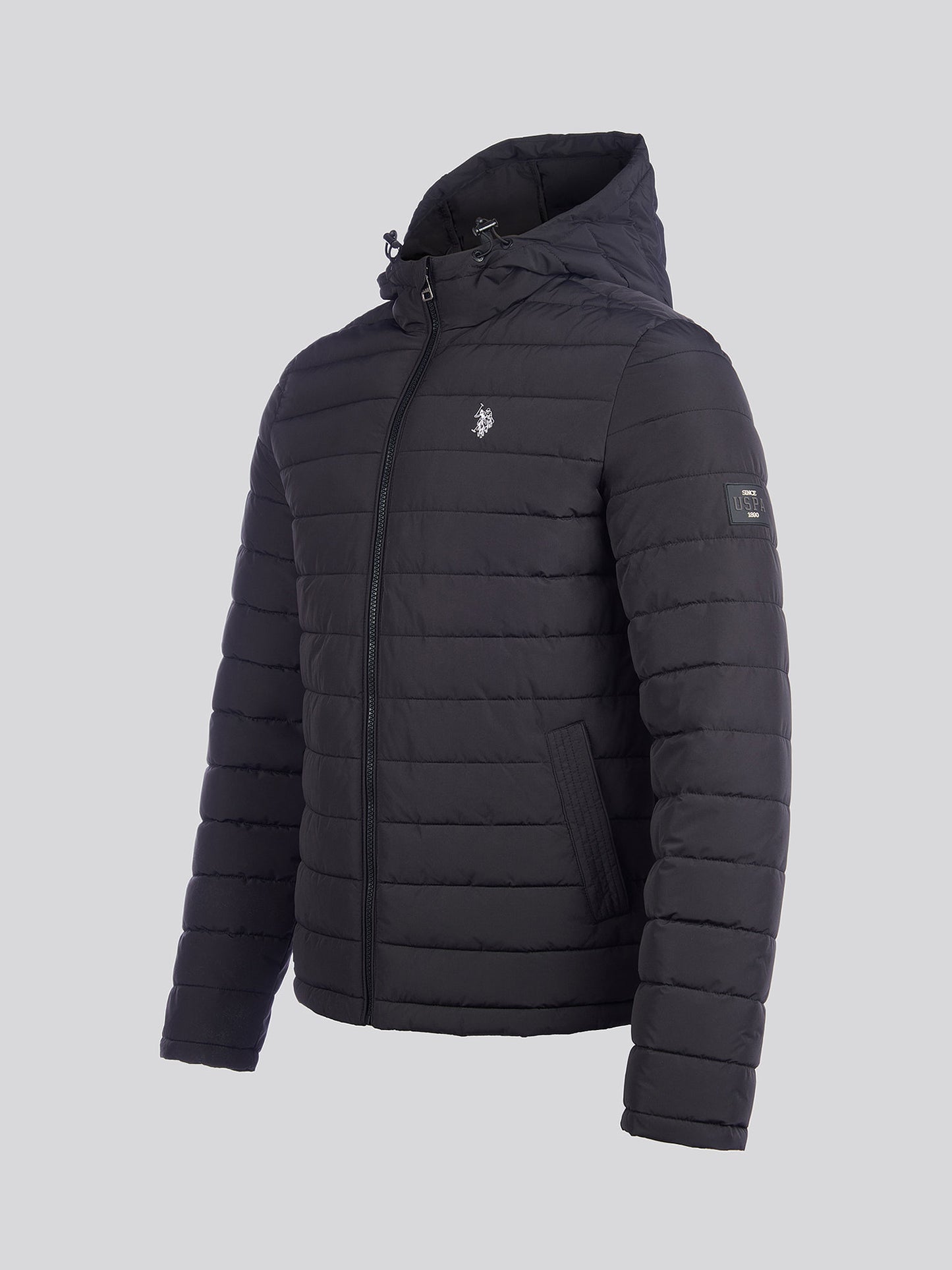 Mens Lightweight Quilt Hooded Puffer Jacket in Black