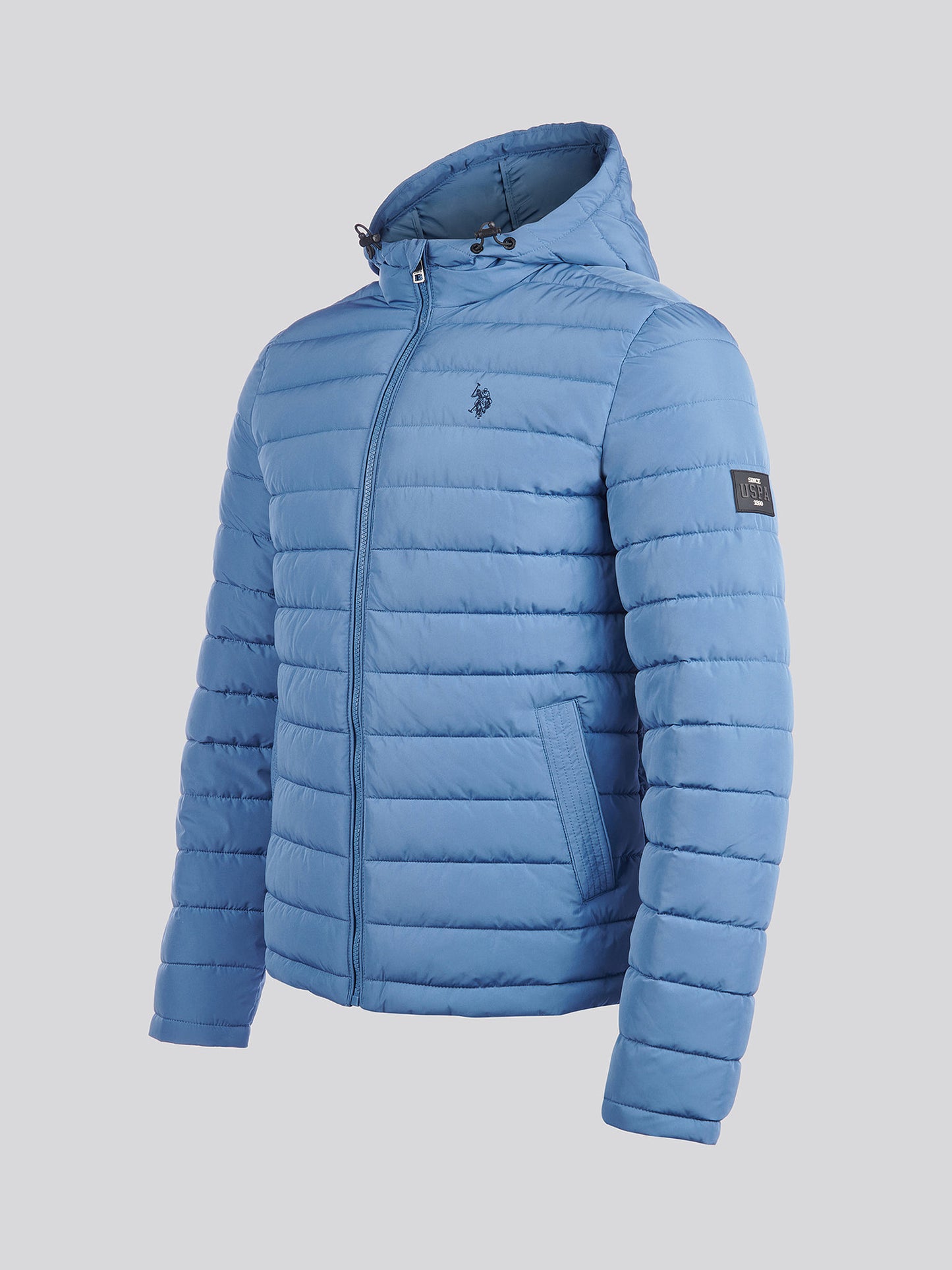 Mens Lightweight Quilt Hooded Puffer Jacket in Blue Horizon