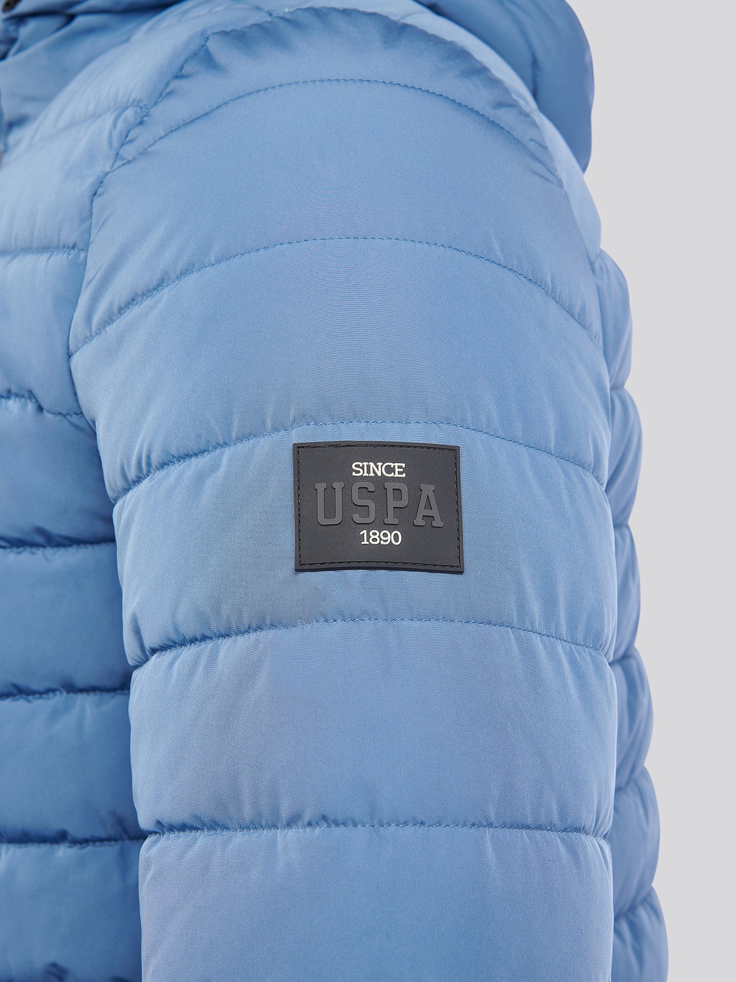Mens Lightweight Quilt Hooded Puffer Jacket in Blue Horizon