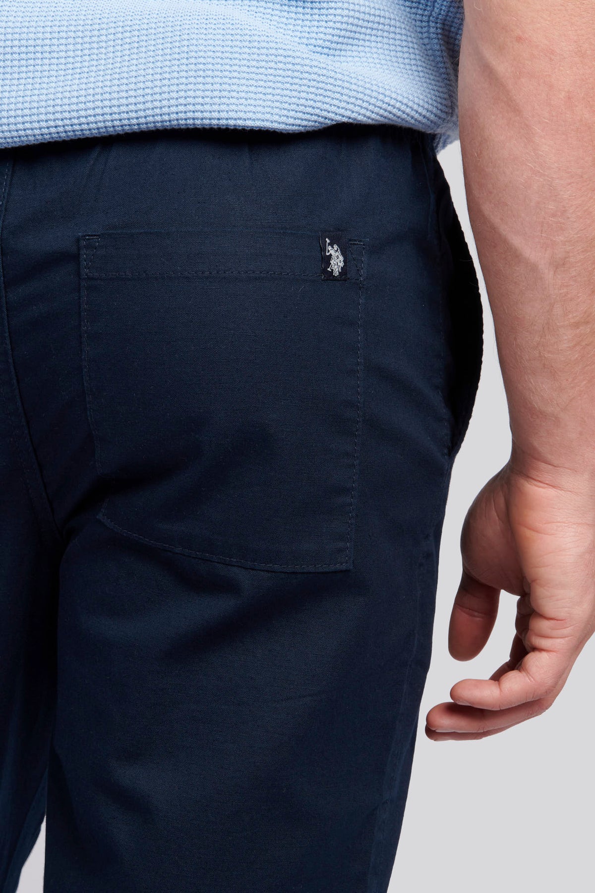 Mens Linen Blend Drawstring Trousers in Dark Sapphire Navy