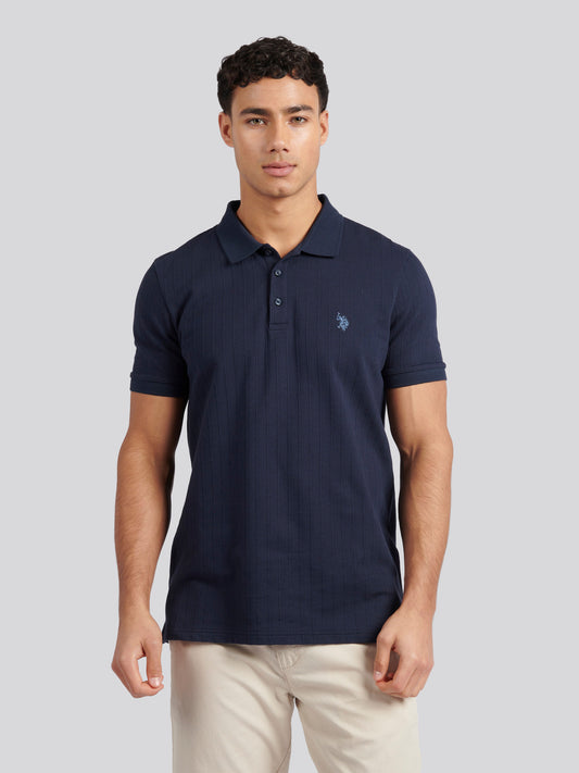 Mens Vertical Texture Polo Shirt in Dark Sapphire Navy / Moonlight Blue DHM