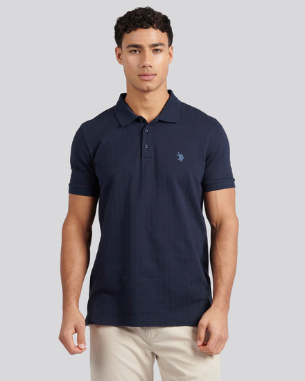 Mens Vertical Texture Polo Shirt in Dark Sapphire Navy / Moonlight Blue DHM