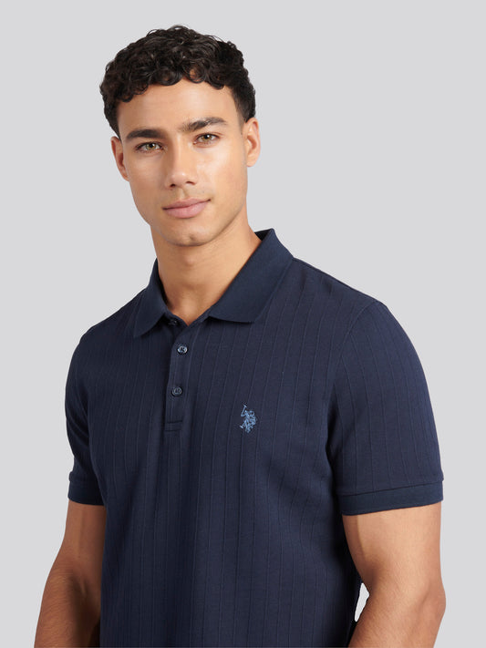 Mens Vertical Texture Polo Shirt in Dark Sapphire Navy / Moonlight Blue DHM