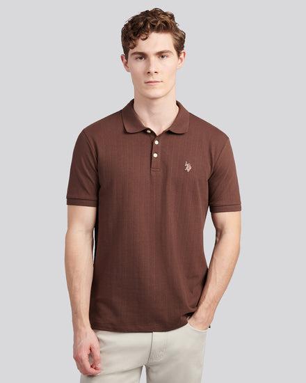 Mens Vertical Texture Polo Shirt in Chocolate Martini