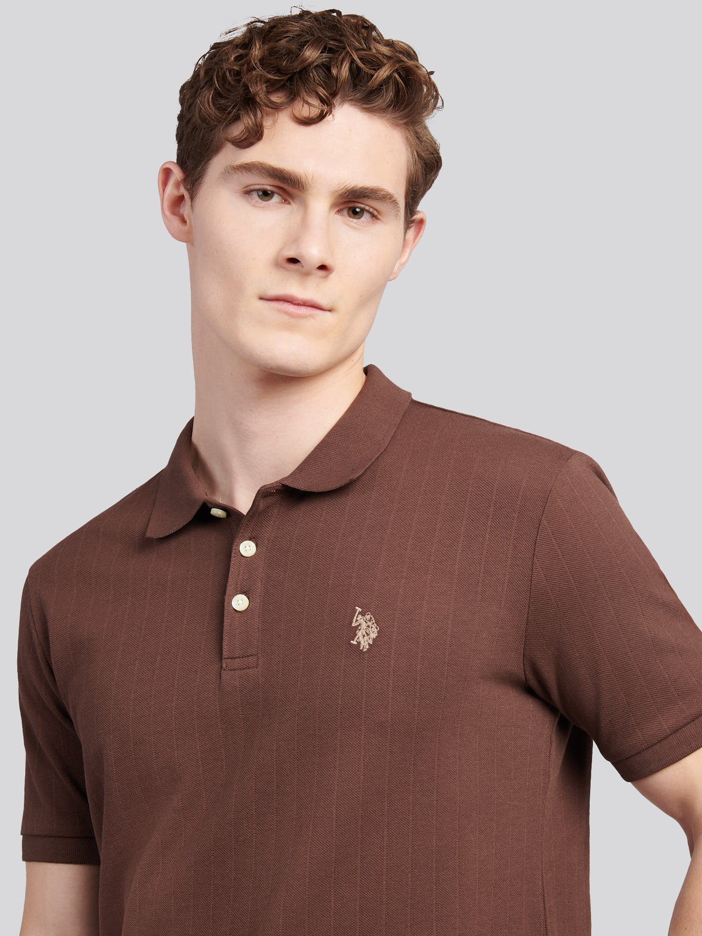 Mens Vertical Texture Polo Shirt in Chocolate Martini