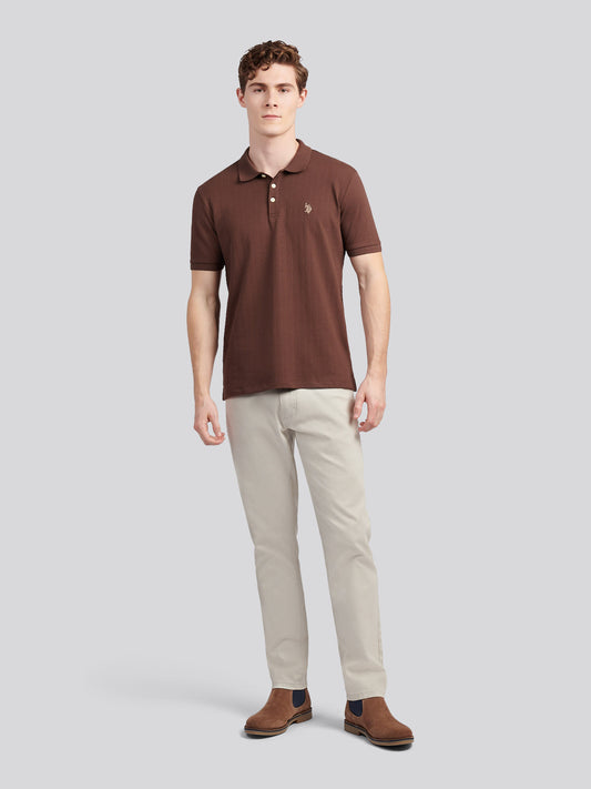 Mens Vertical Texture Polo Shirt in Chocolate Martini