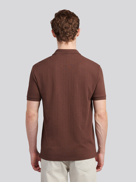 Mens Vertical Texture Polo Shirt in Chocolate Martini