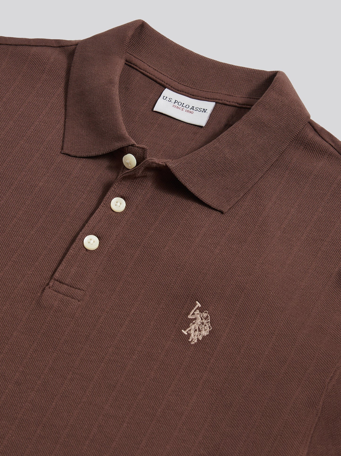 Mens Vertical Texture Polo Shirt in Chocolate Martini