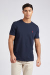 Mens Classic Fit Check Texture T-Shirt in Dark Sapphire Navy / Haute Red DHM