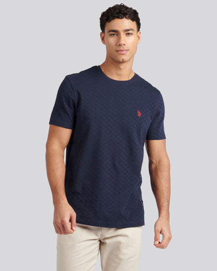 Mens Check Texture T-Shirt in Dark Sapphire Navy / Haute Red DHM