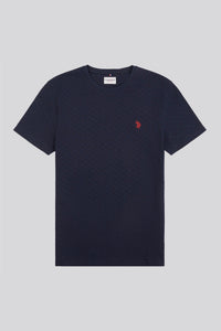 Mens Classic Fit Check Texture T-Shirt in Dark Sapphire Navy / Haute Red DHM