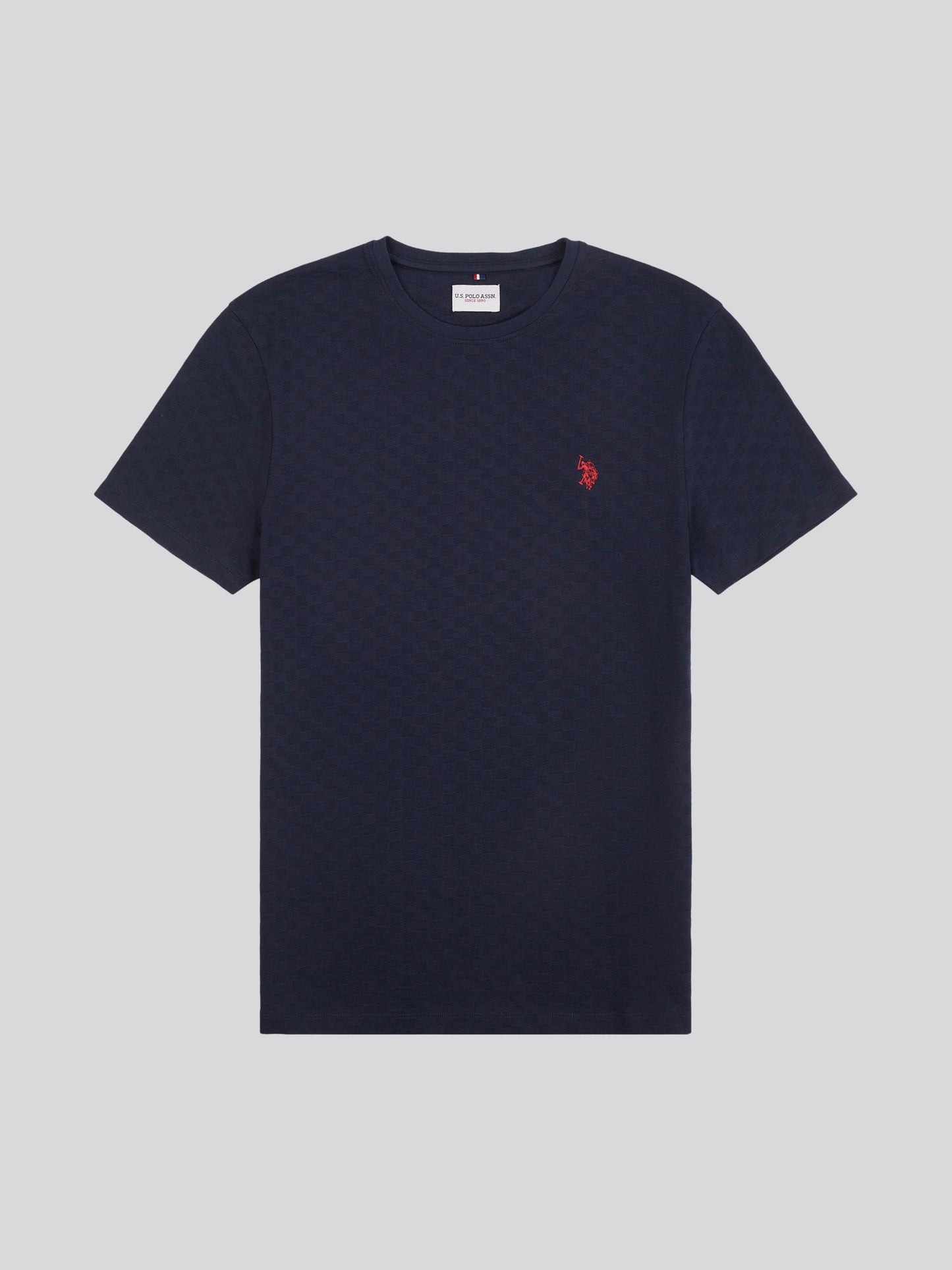 Mens Check Texture T-Shirt in Dark Sapphire Navy / Haute Red DHM