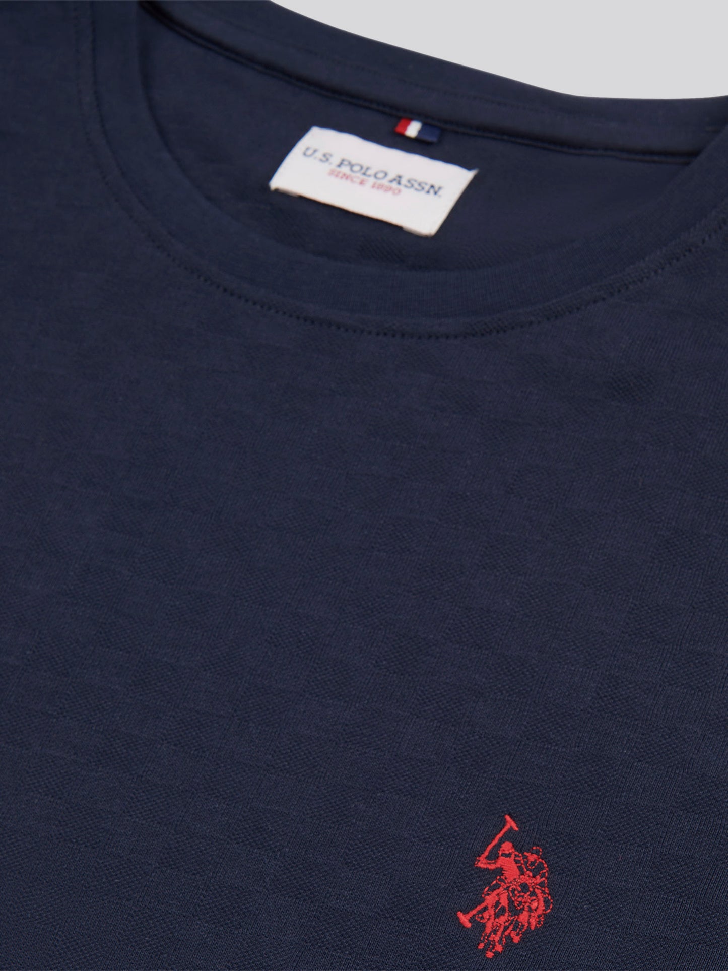 Mens Check Texture T-Shirt in Dark Sapphire Navy / Haute Red DHM