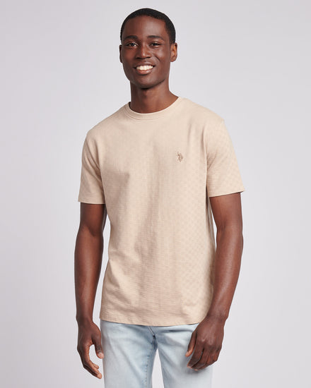 Mens Check Texture T-Shirt in Doeskin