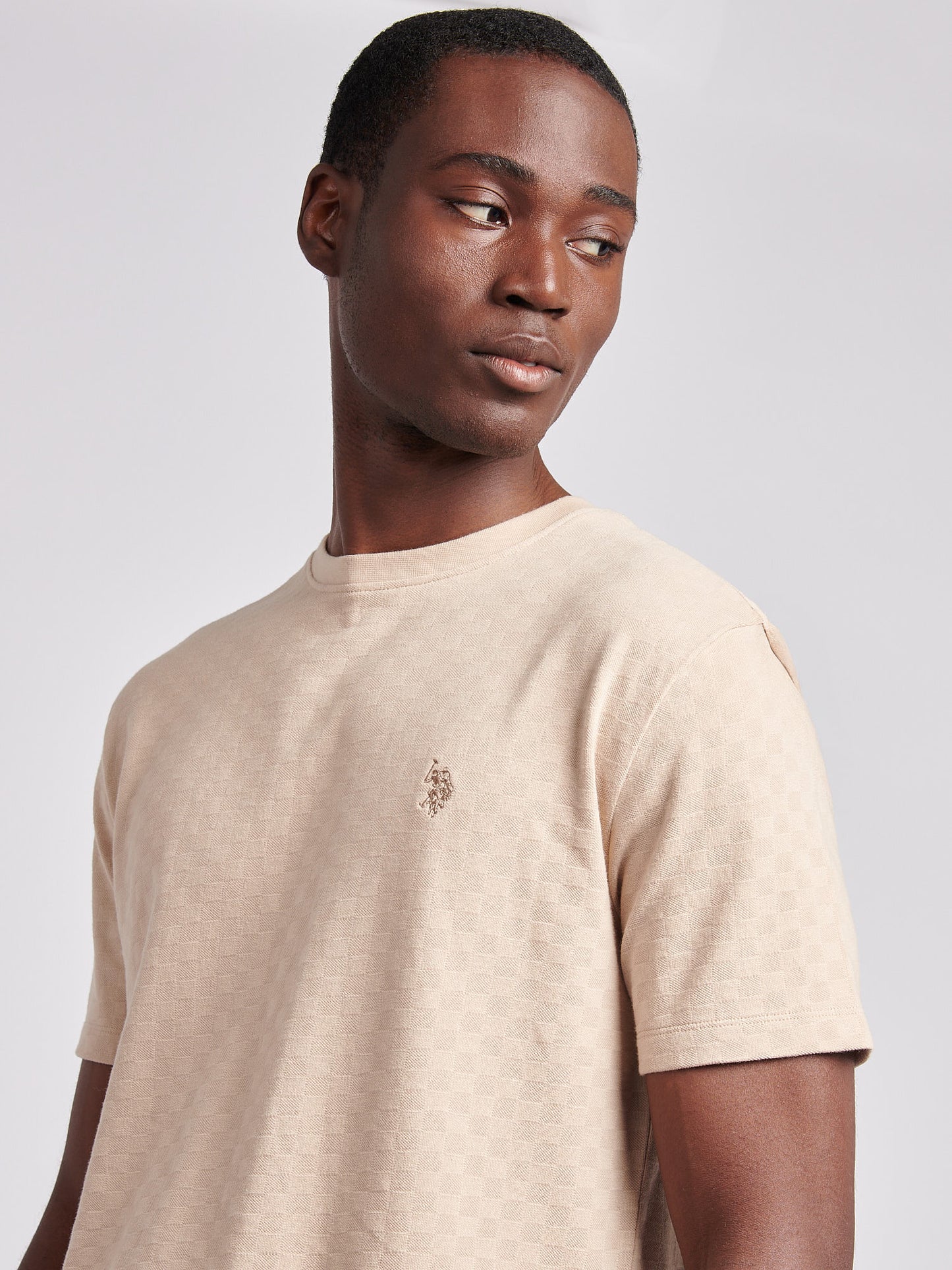 Mens Check Texture T-Shirt in Doeskin