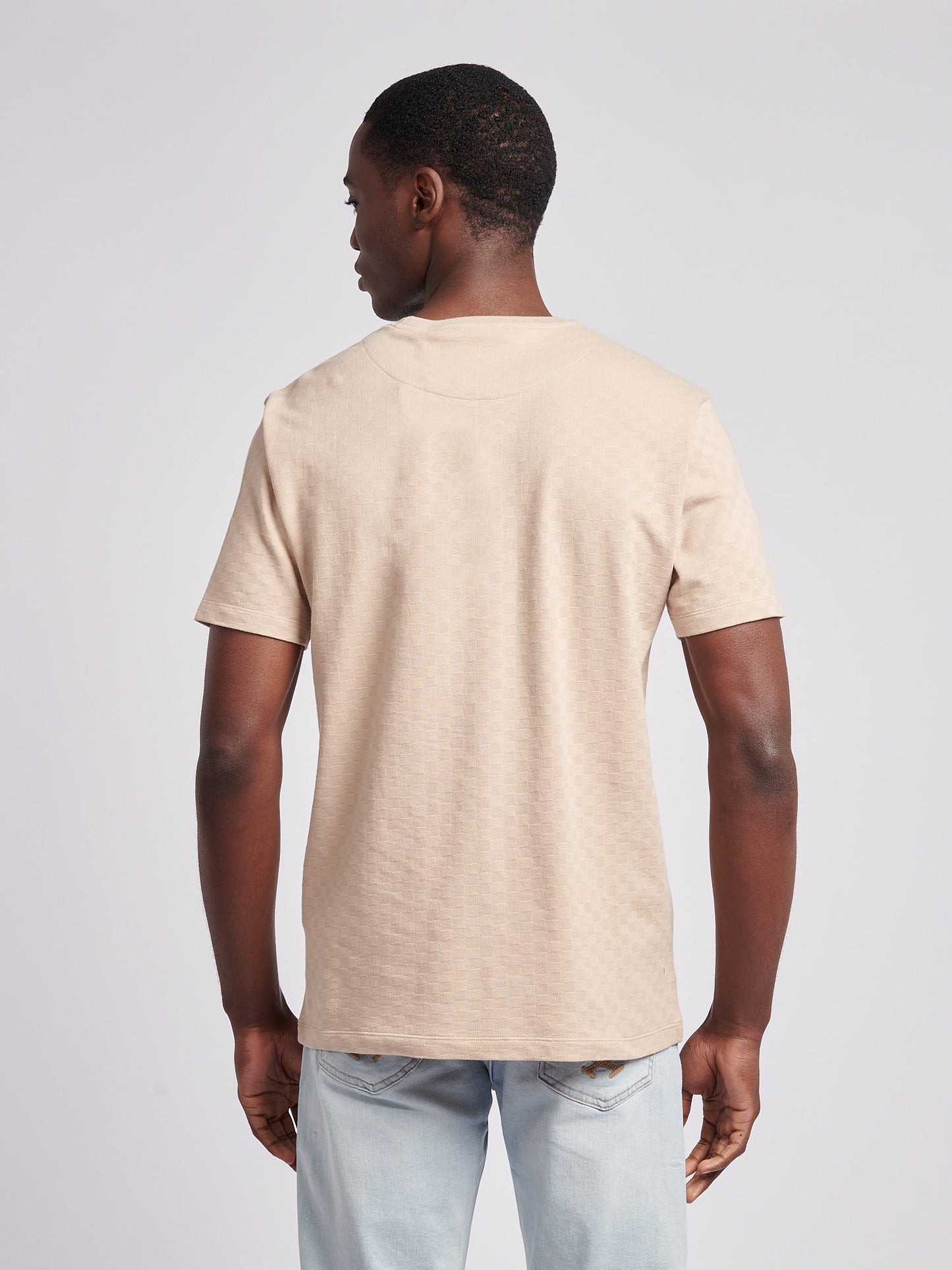 Mens Check Texture T-Shirt in Doeskin