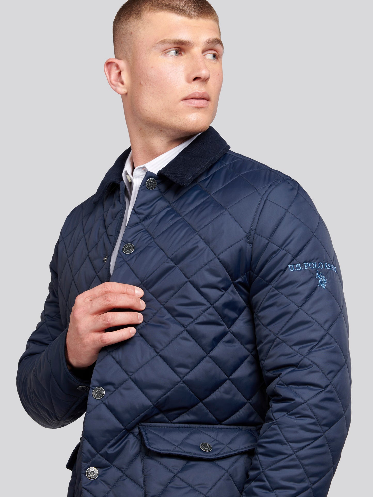 Mens Quilted Collared Jacket in Dark Sapphire Navy