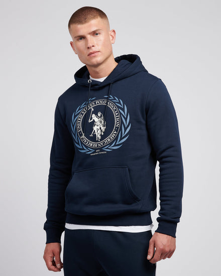 Mens Crest Graphic Hoodie in Dark Sapphire Navy