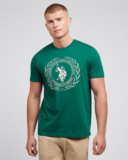 Mens Crest Graphic T-Shirt in Rain Forest